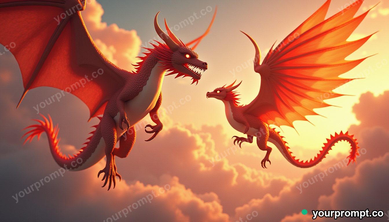 A dragon and a phoenix circling in an ancient sky in 3D octane render style — AI-generated image from a text prompt