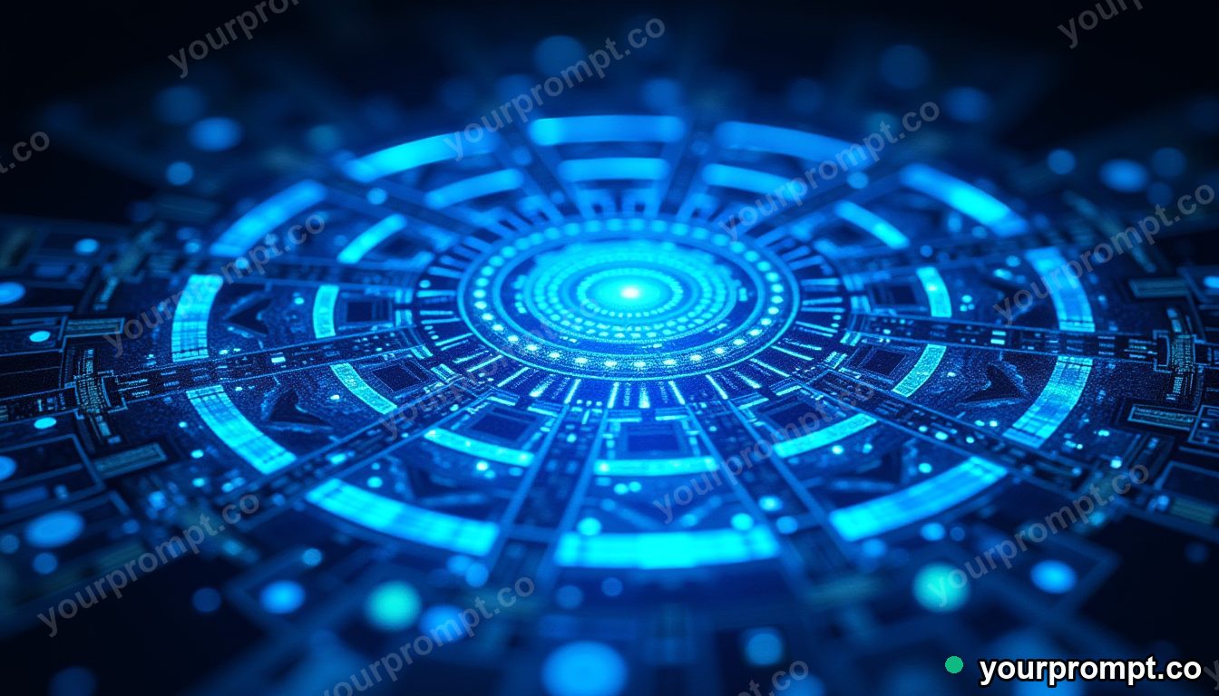 A clean fusion reactor core glowing blue in stained-glass mosaic style — AI-generated image from a text prompt