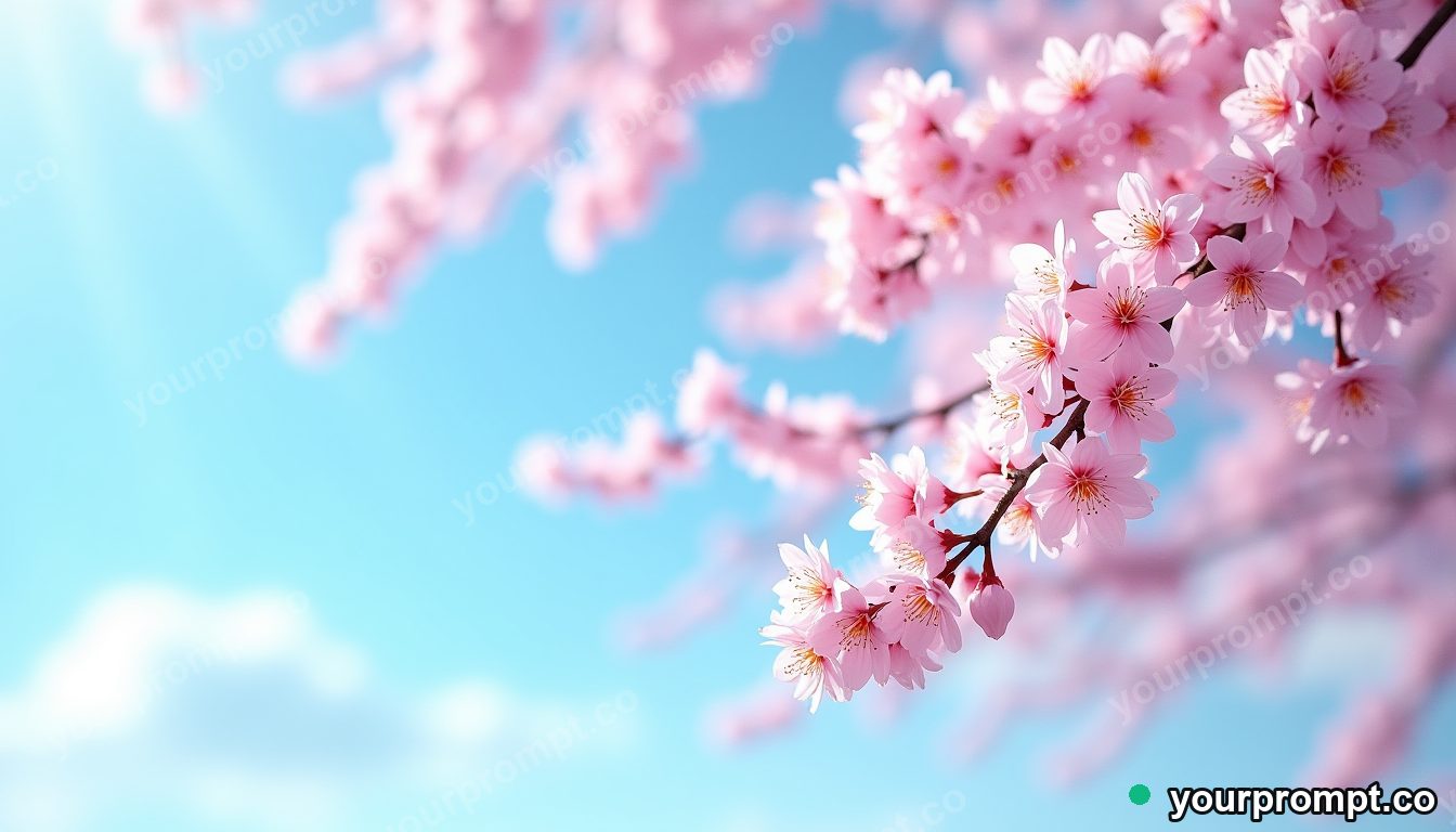 Cherry blossom branches in full bloom against blue sky in epic fantasy concept art style — AI-generated image from a text prompt