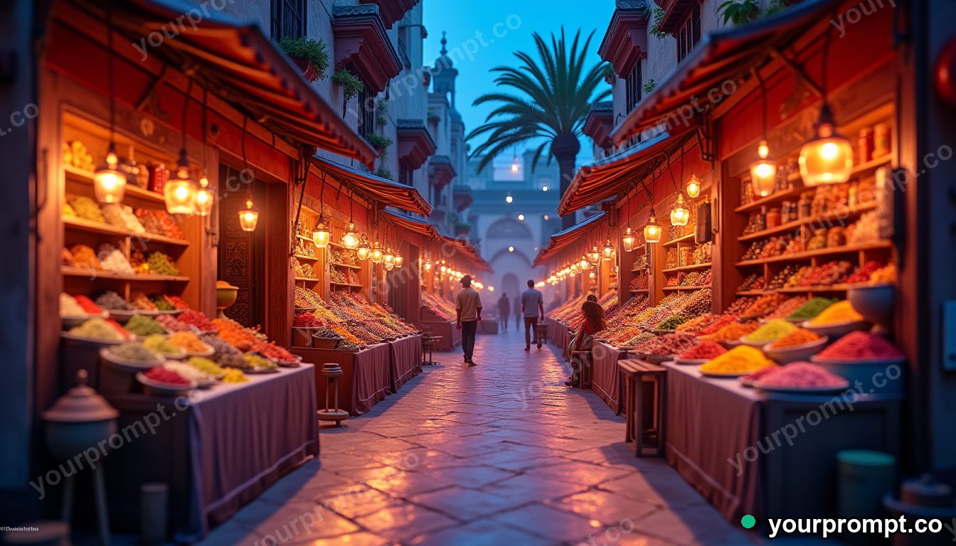 A vibrant Moroccan spice market with colorful stalls in claymation stop-motion style — AI-generated image from a text prompt