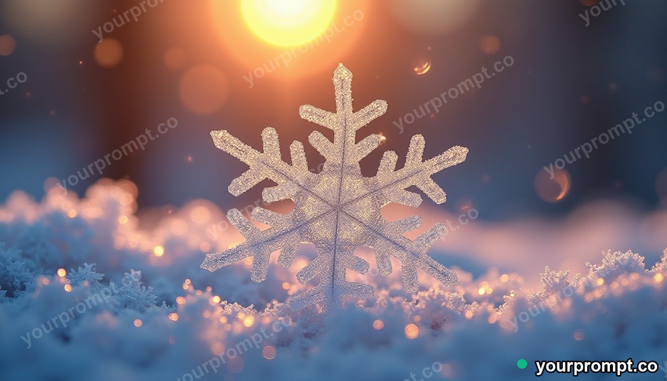 Vivid snowflake crystals in extreme macro in warm storybook illustration style — AI-generated image from a text prompt