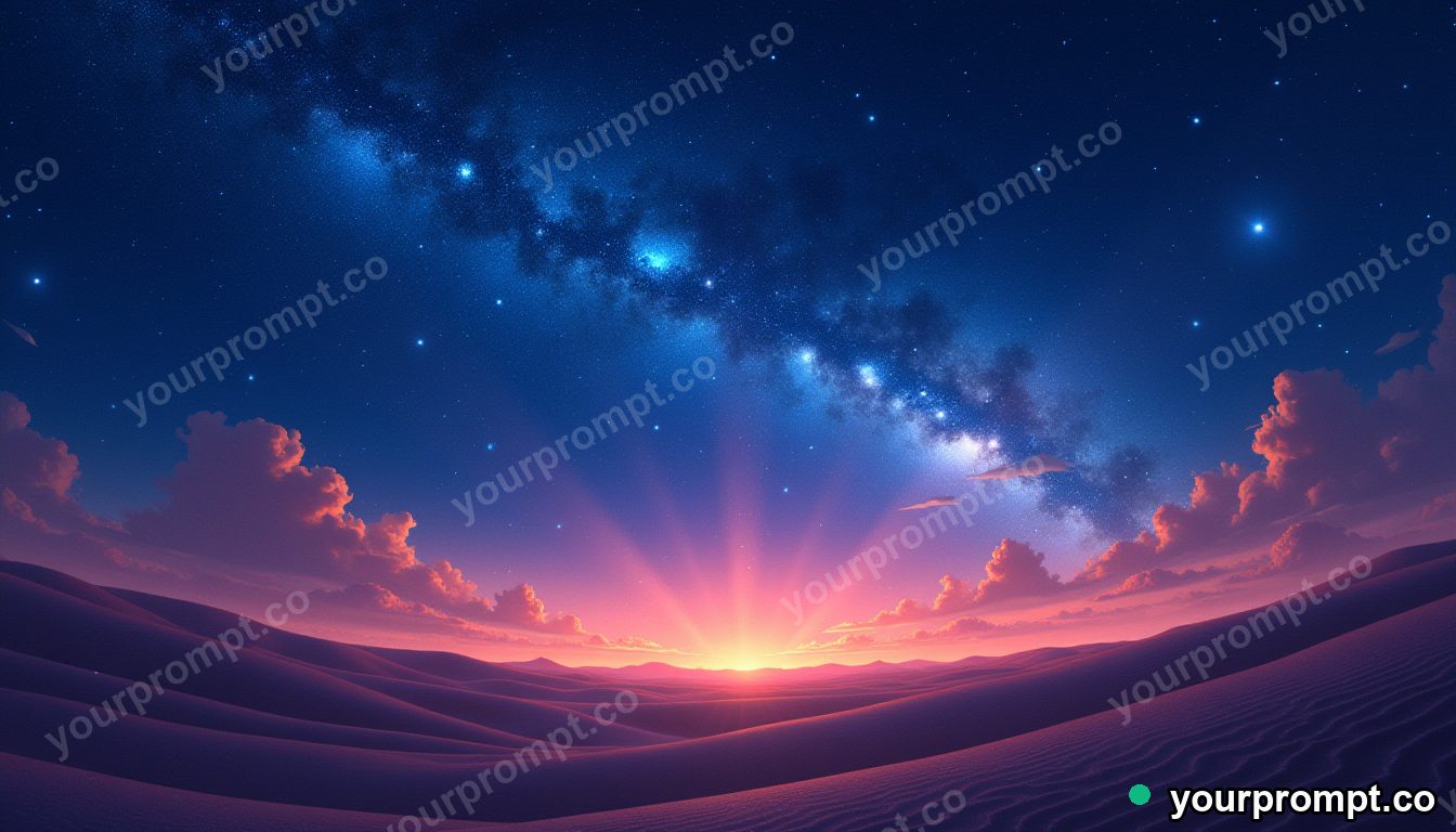 A sky full of stars and the milky way over a desert in warm storybook illustration style — AI-generated image from a text prompt