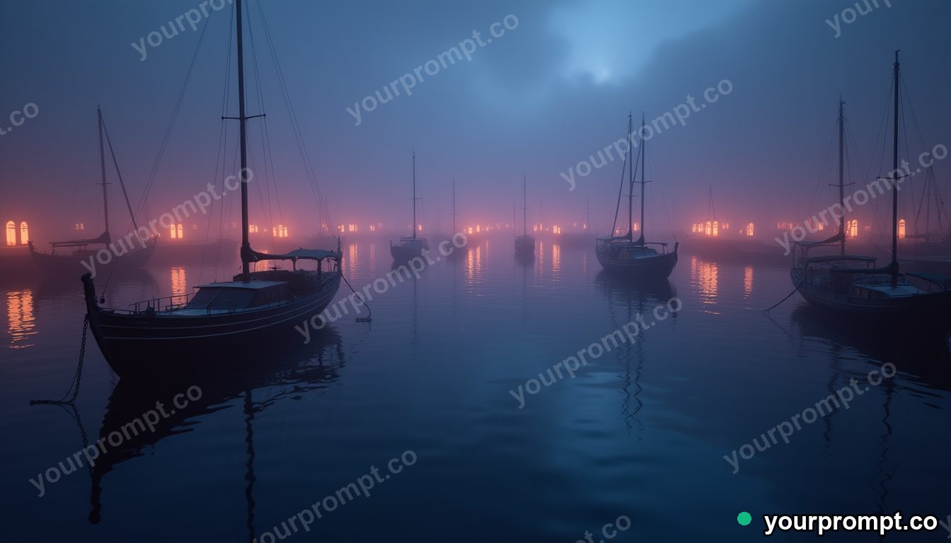 A harbor of boats lit by lanterns at midnight in dreamy pastel style — AI-generated image from a text prompt