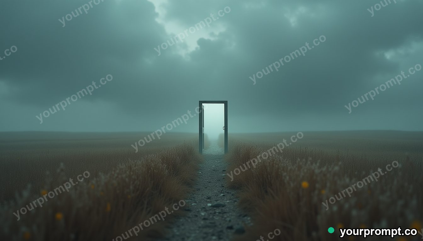 A lone door in an empty field opening onto deep space in isometric miniature style — AI-generated image from a text prompt