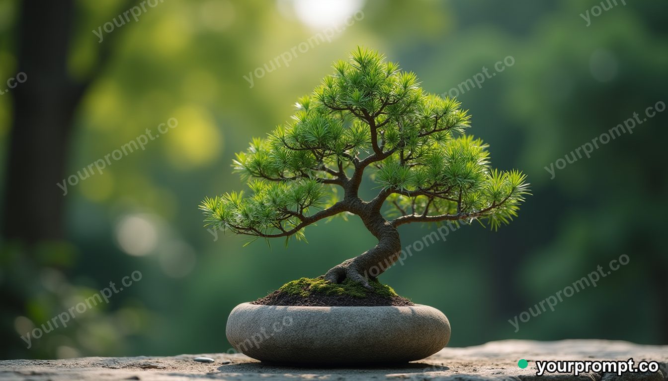 A bonsai tree with tiny perfect leaves on a stone in vintage film photograph style — AI-generated image from a text prompt