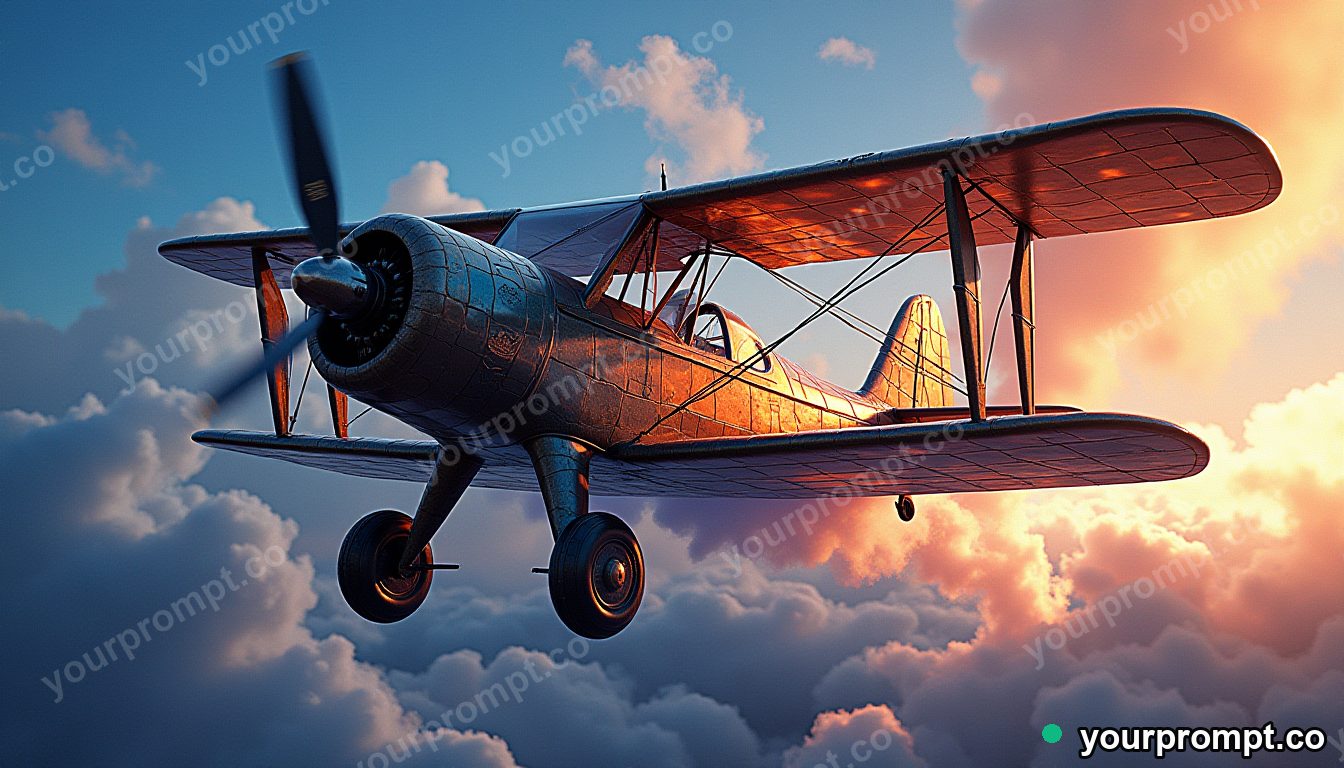 A vintage propeller biplane trailing smoke at an air show in stained-glass mosaic style — AI-generated image from a text prompt