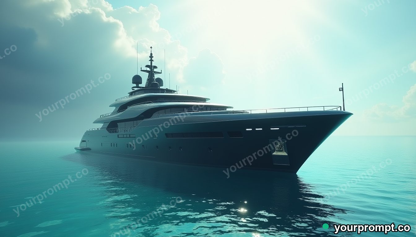 A sleek superyacht anchored in a turquoise bay in charcoal sketch style — AI-generated image from a text prompt