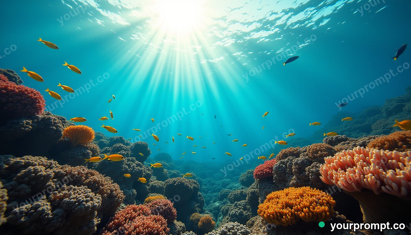 A vibrant coral reef teeming with tropical fish in golden-hour photography style — AI-generated image from a text prompt