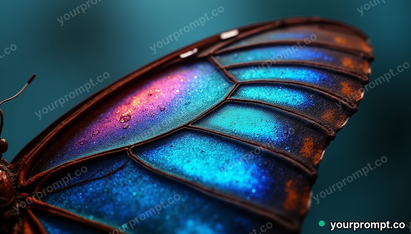 Iridescent butterfly-wing scales in extreme macro in airbrushed retro sci-fi style — AI-generated image from a text prompt