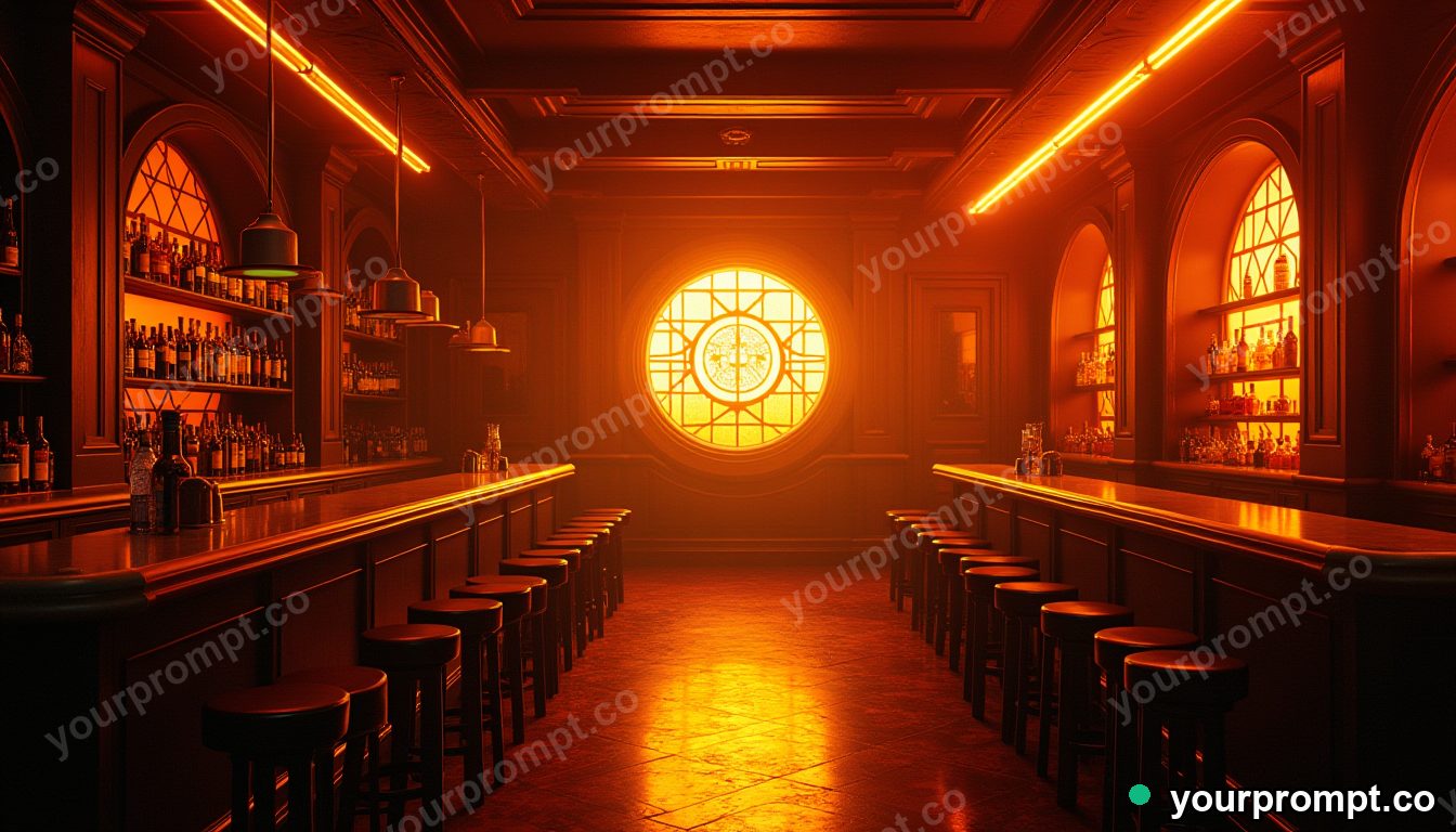 A moody speakeasy bar with amber lighting in layered papercut art style — AI-generated image from a text prompt