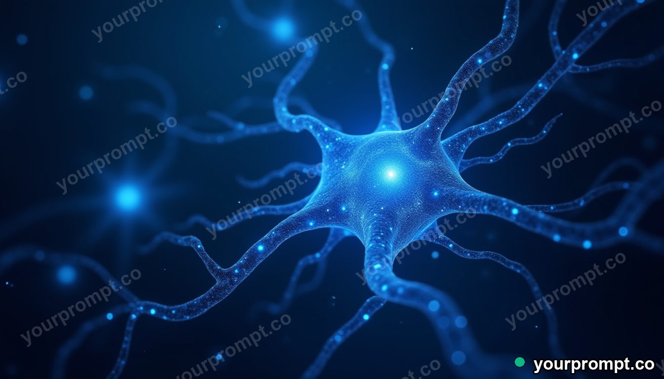 A stylized glowing neuron network in deep blue in stained-glass mosaic style — AI-generated image from a text prompt