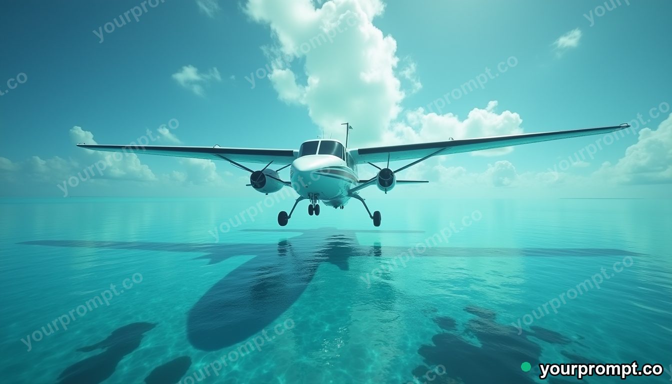 A seaplane landing on a turquoise lagoon in matte concept painting style — AI-generated image from a text prompt