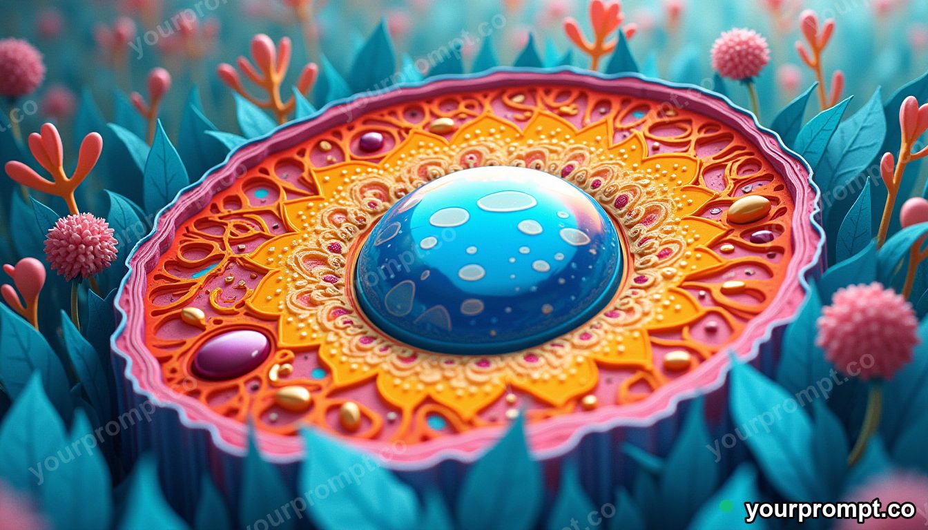 A colorful cross-section of a plant cell, illustrative in layered papercut art style — AI-generated image from a text prompt
