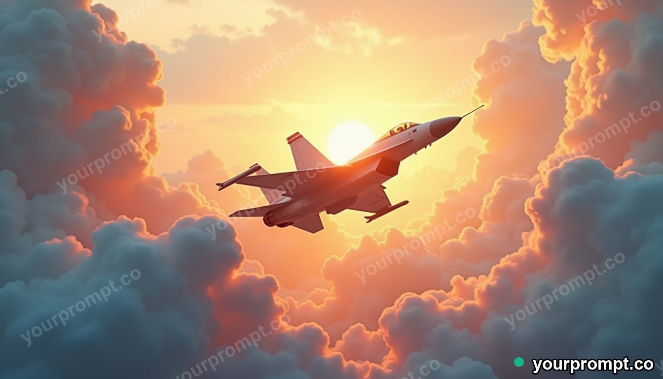 A fighter jet bursting through a wall of clouds in layered papercut art style — AI-generated image from a text prompt