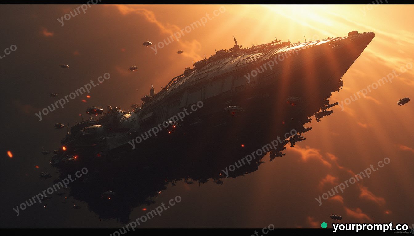 A swarm of repair drones around a starship hull in matte concept painting style — AI-generated image from a text prompt