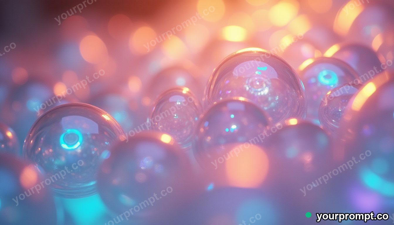A macro shot of iridescent soap-bubble film in clean minimalist style — AI-generated image from a text prompt