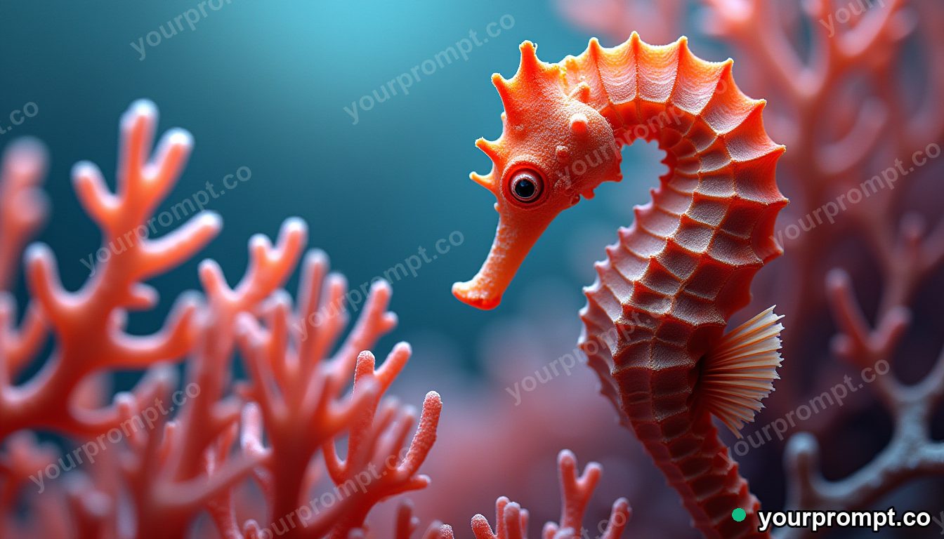 A seahorse clinging to coral, macro detail in layered papercut art style — AI-generated image from a text prompt