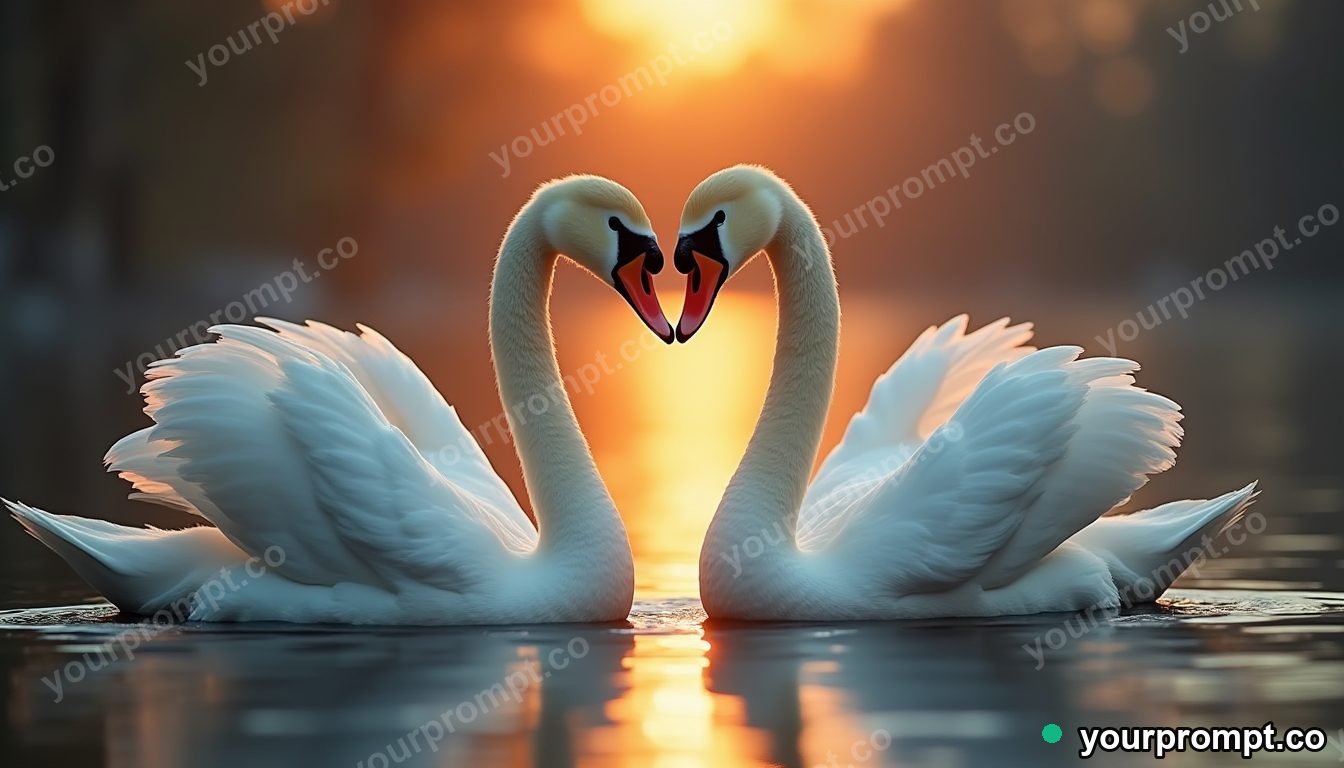 A pair of swans forming a heart on still water in bold pop-art style — AI-generated image from a text prompt