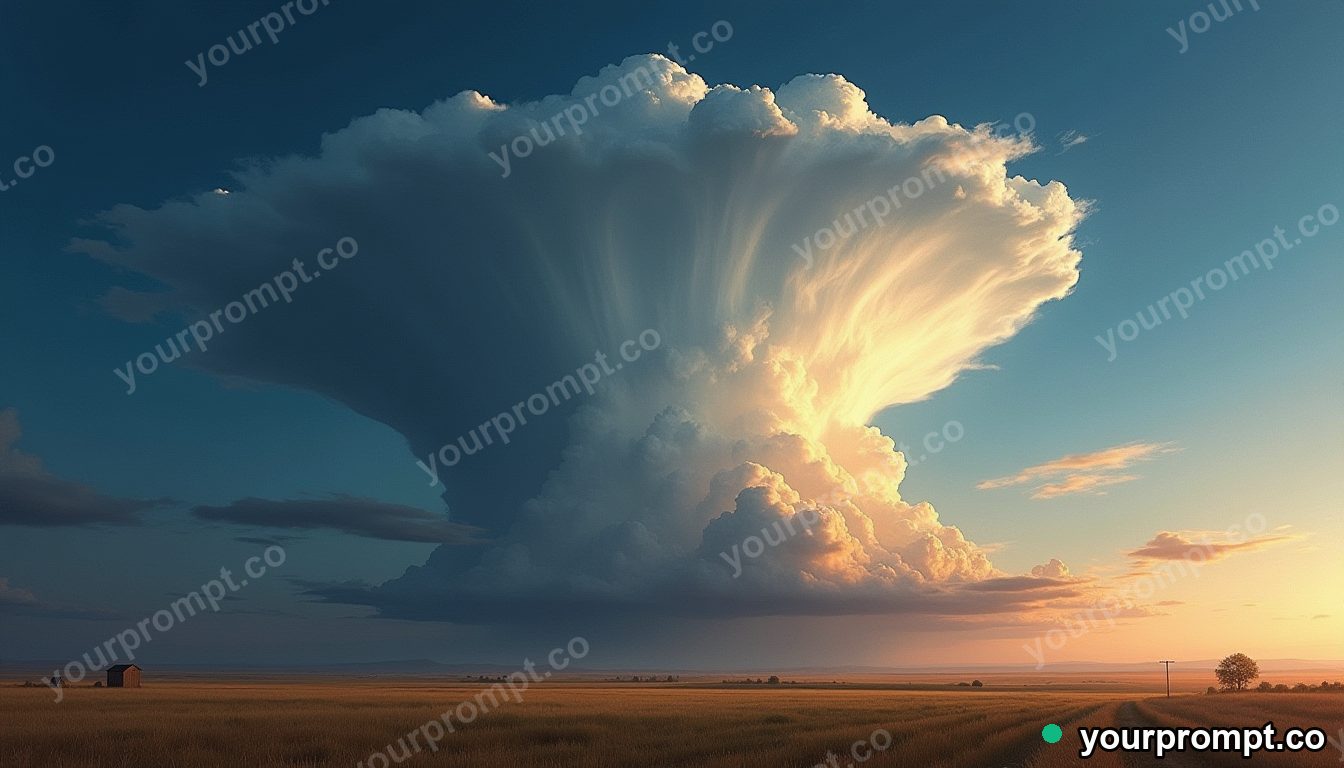 A massive supercell thunderstorm over open plains in rich oil painting style — AI-generated image from a text prompt