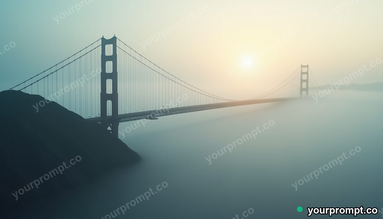 A misty suspension bridge vanishing into fog in hyperrealistic style — AI-generated image from a text prompt