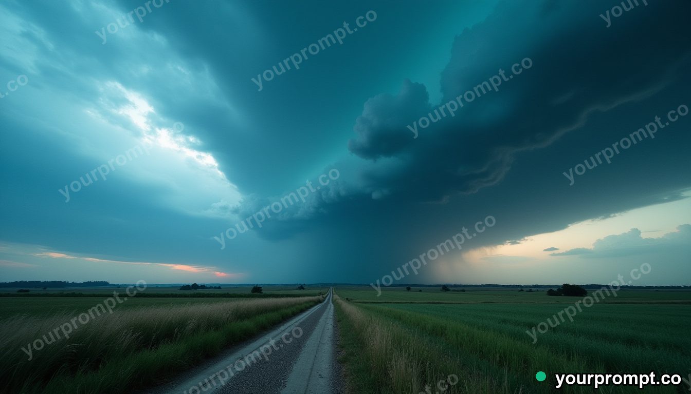 A tornado on the horizon under a bruised sky in extreme macro photography style — AI-generated image from a text prompt