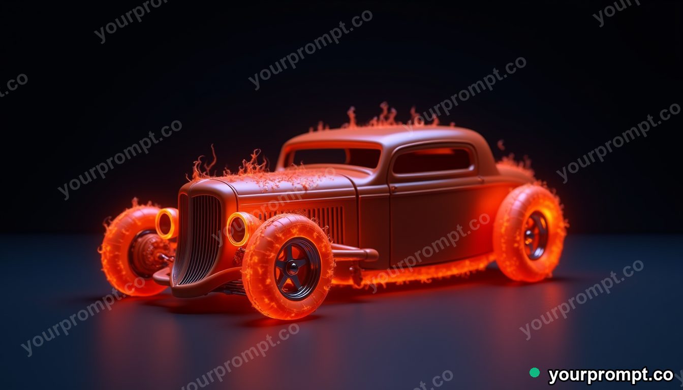 A flame-painted hot rod under studio lighting in claymation stop-motion style — AI-generated image from a text prompt
