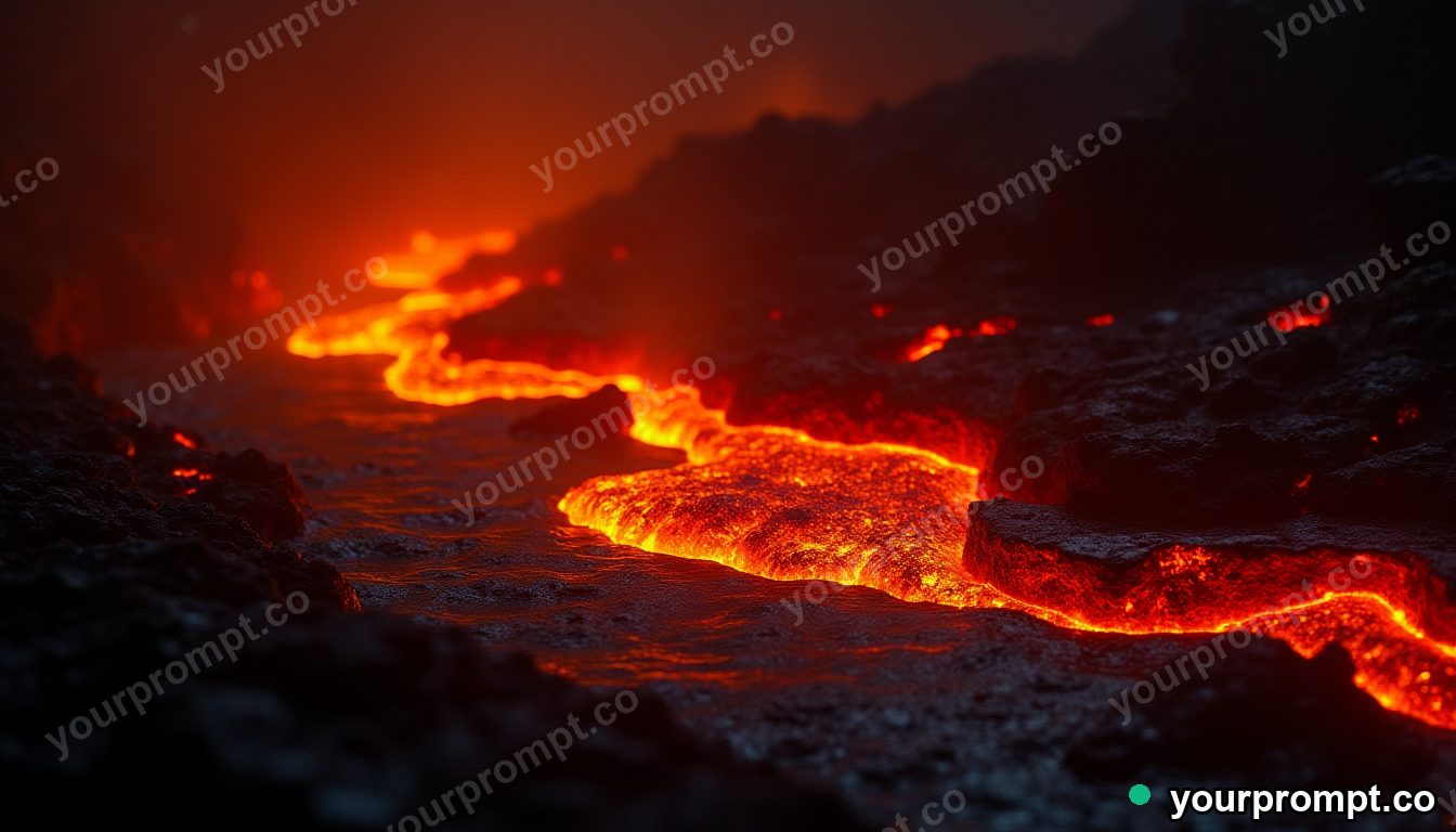 A wall of glowing molten lava cooling to black crust in clean minimalist style — AI-generated image from a text prompt