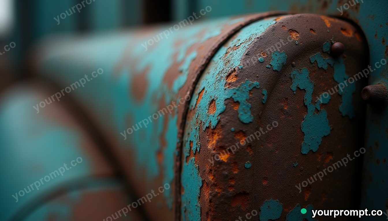 Rusted metal with peeling layers of paint, macro in ethereal long-exposure style — AI-generated image from a text prompt