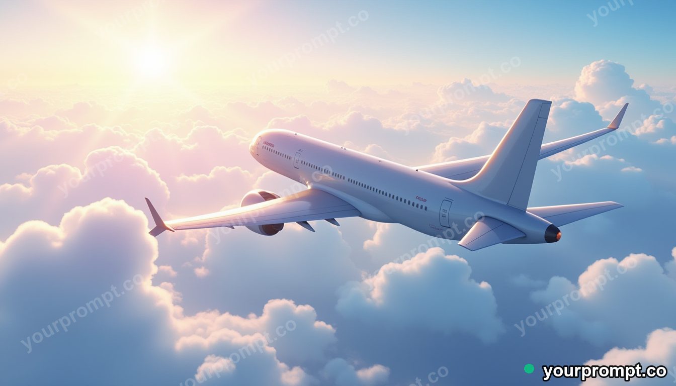 A modern jet airliner cruising above a sea of clouds in anime illustration style — AI-generated image from a text prompt