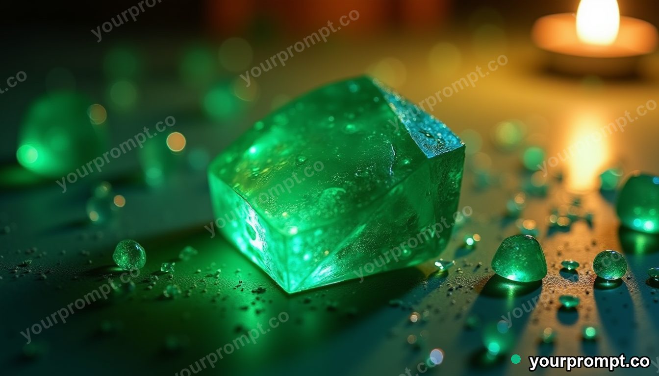 A faceted emerald catching light, macro in neon cyberpunk style — AI-generated image from a text prompt