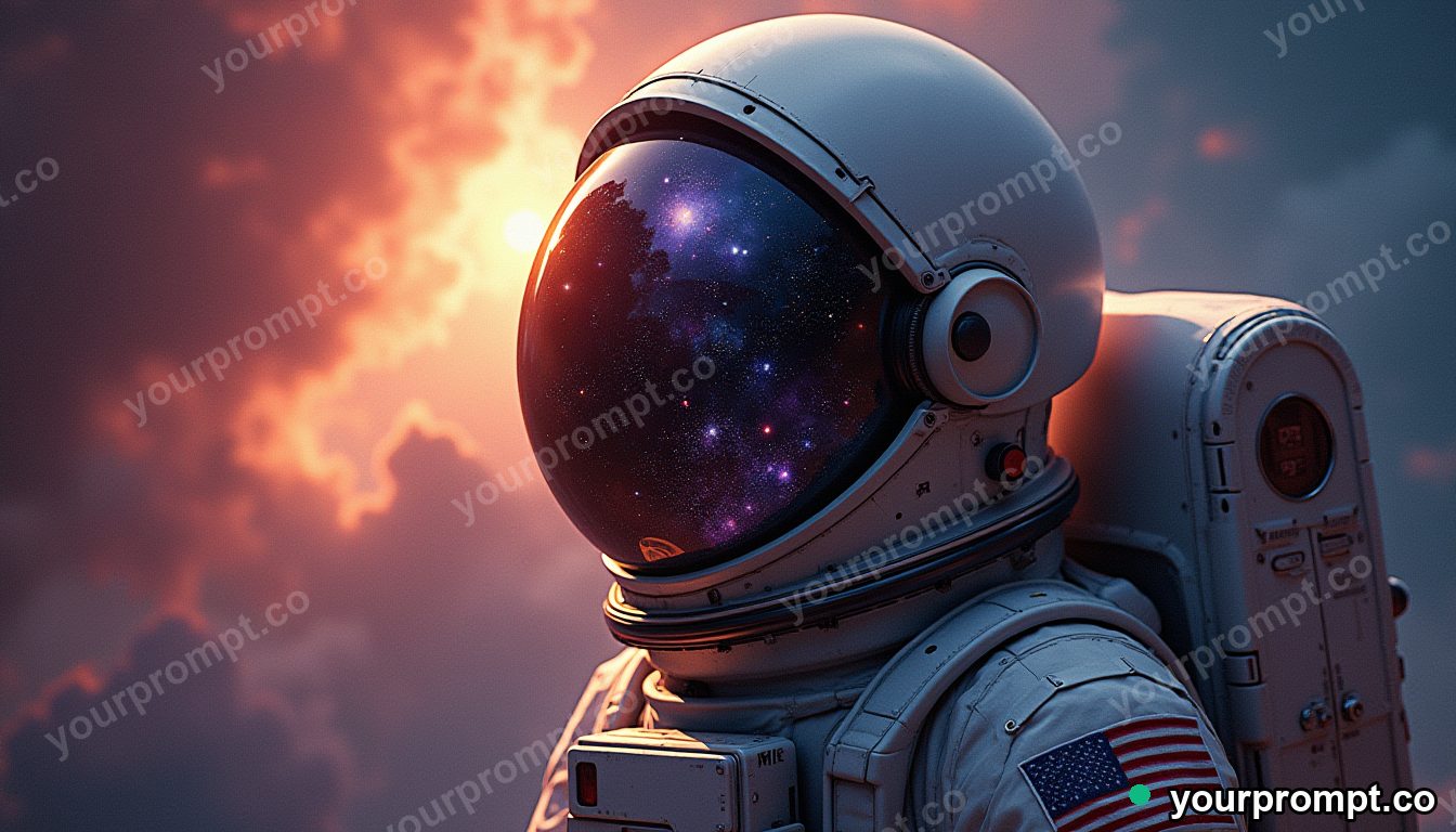 A galaxy reflected in an astronaut's helmet visor in rich oil painting style — AI-generated image from a text prompt