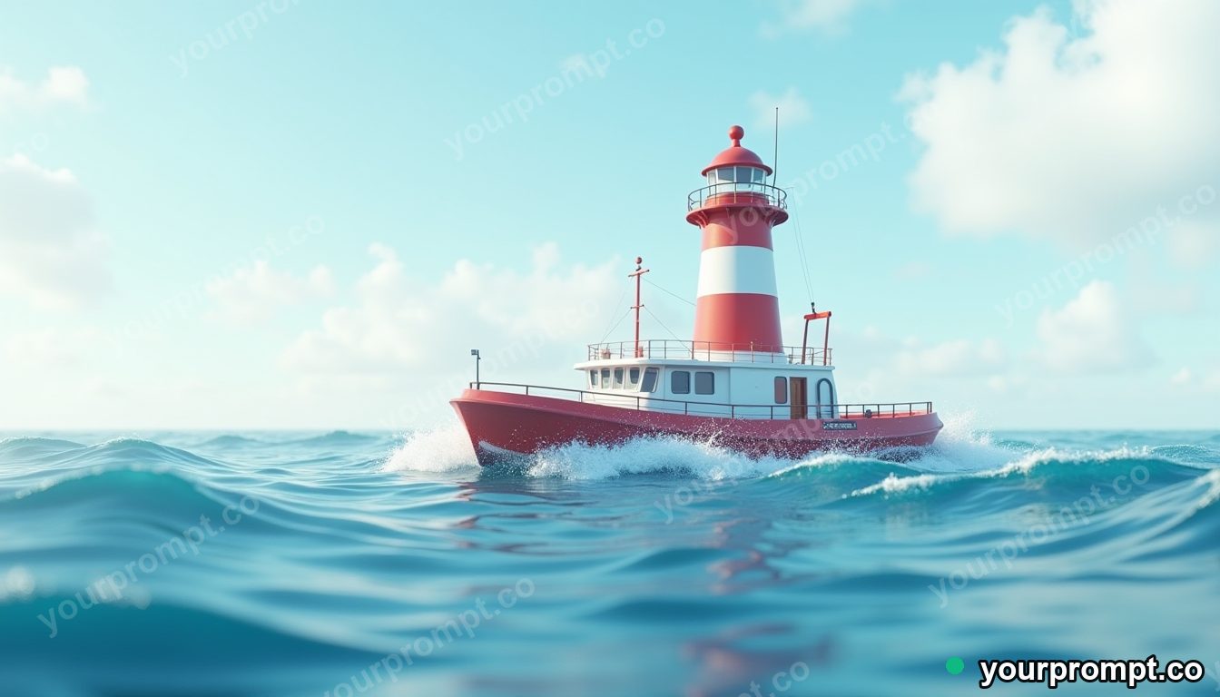 A lighthouse supply boat in crashing surf in low-poly 3D style — AI-generated image from a text prompt