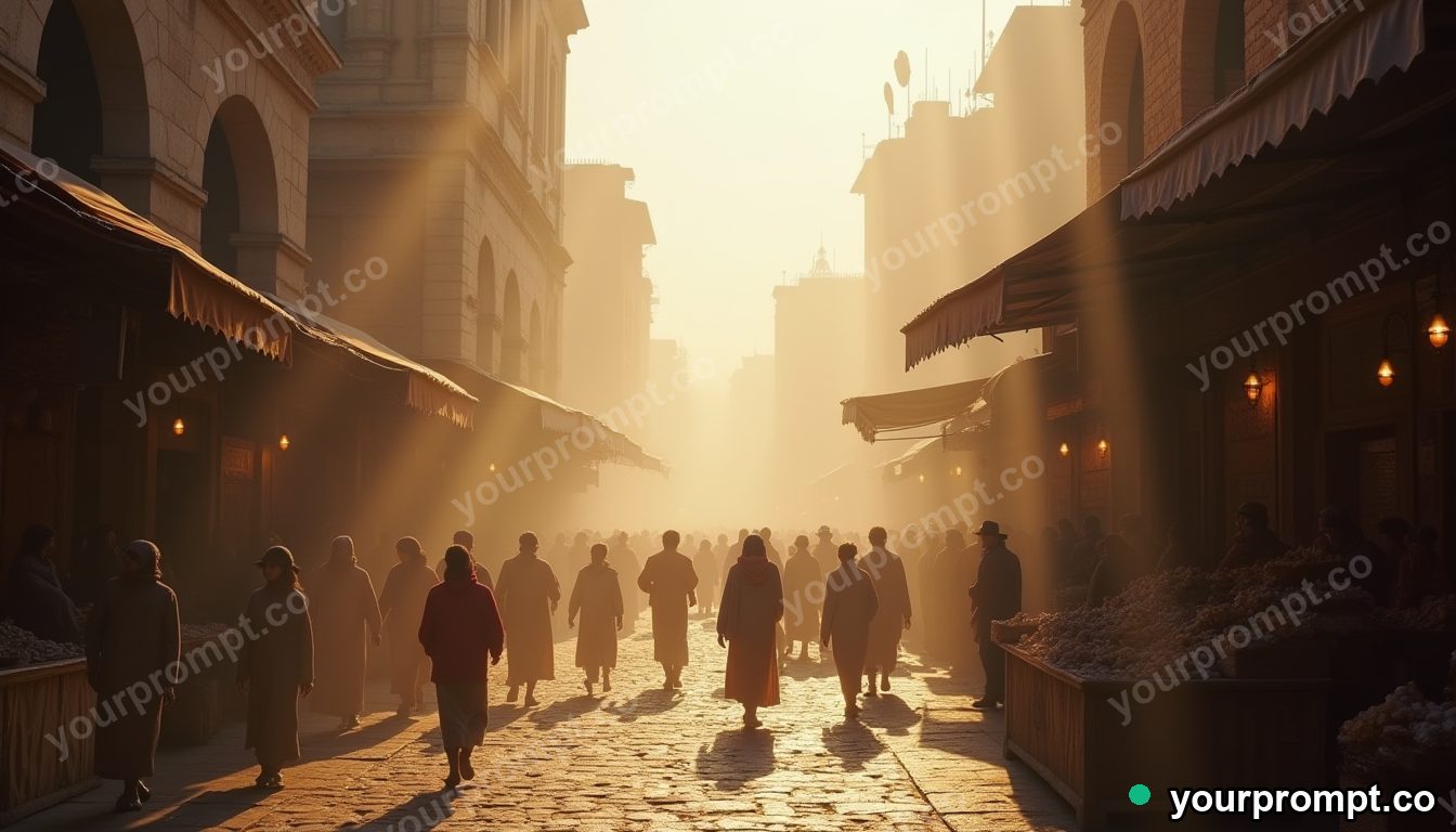 A bustling ancient Roman marketplace at midday in ethereal long-exposure style — AI-generated image from a text prompt