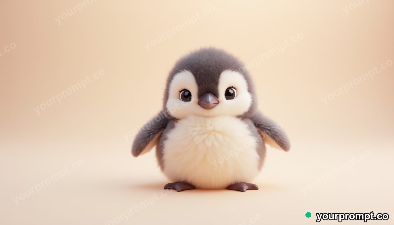 A round fluffy baby penguin chick