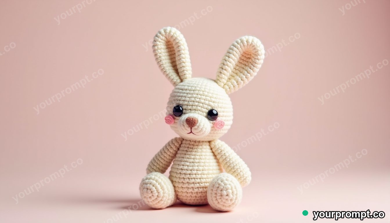 A crocheted amigurumi bunny toy