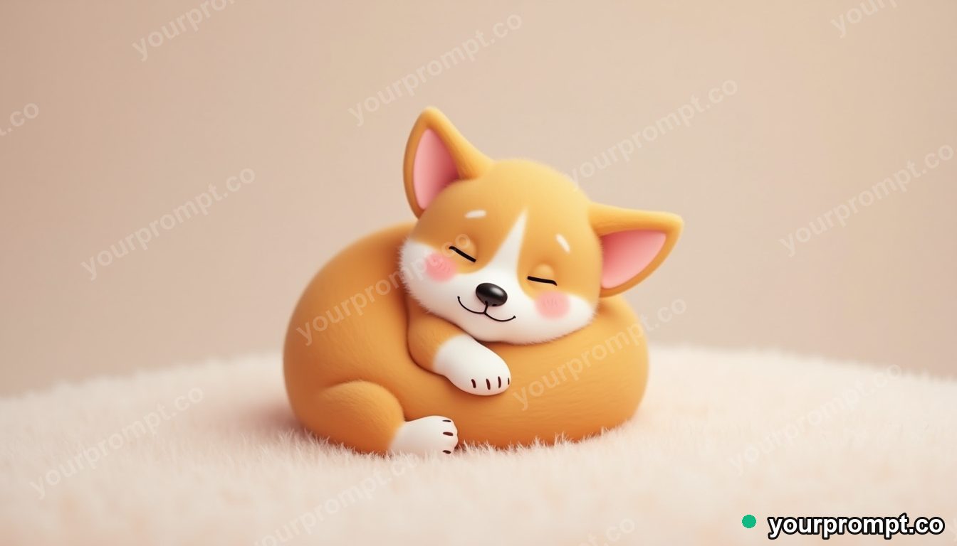 A sleepy corgi puppy curled into a ball
