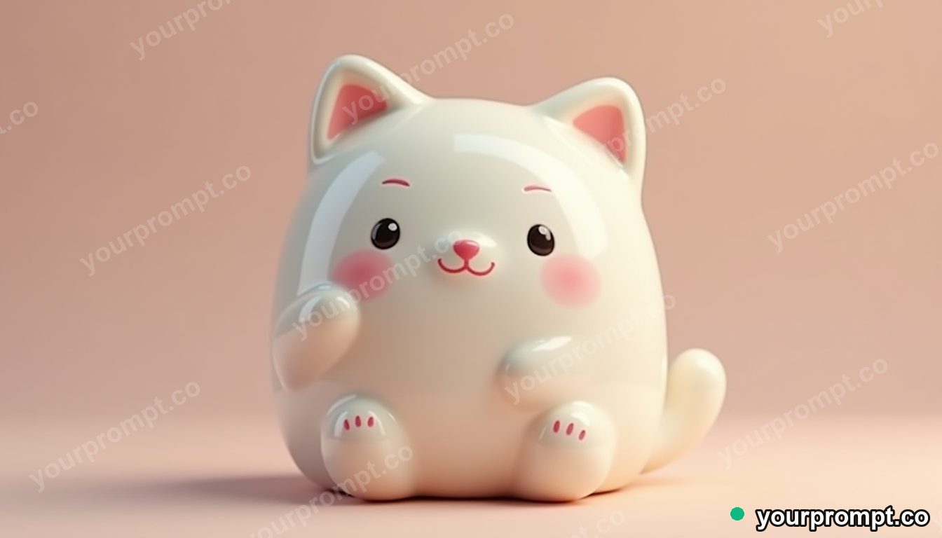 A chubby ceramic cat figurine with rosy cheeks