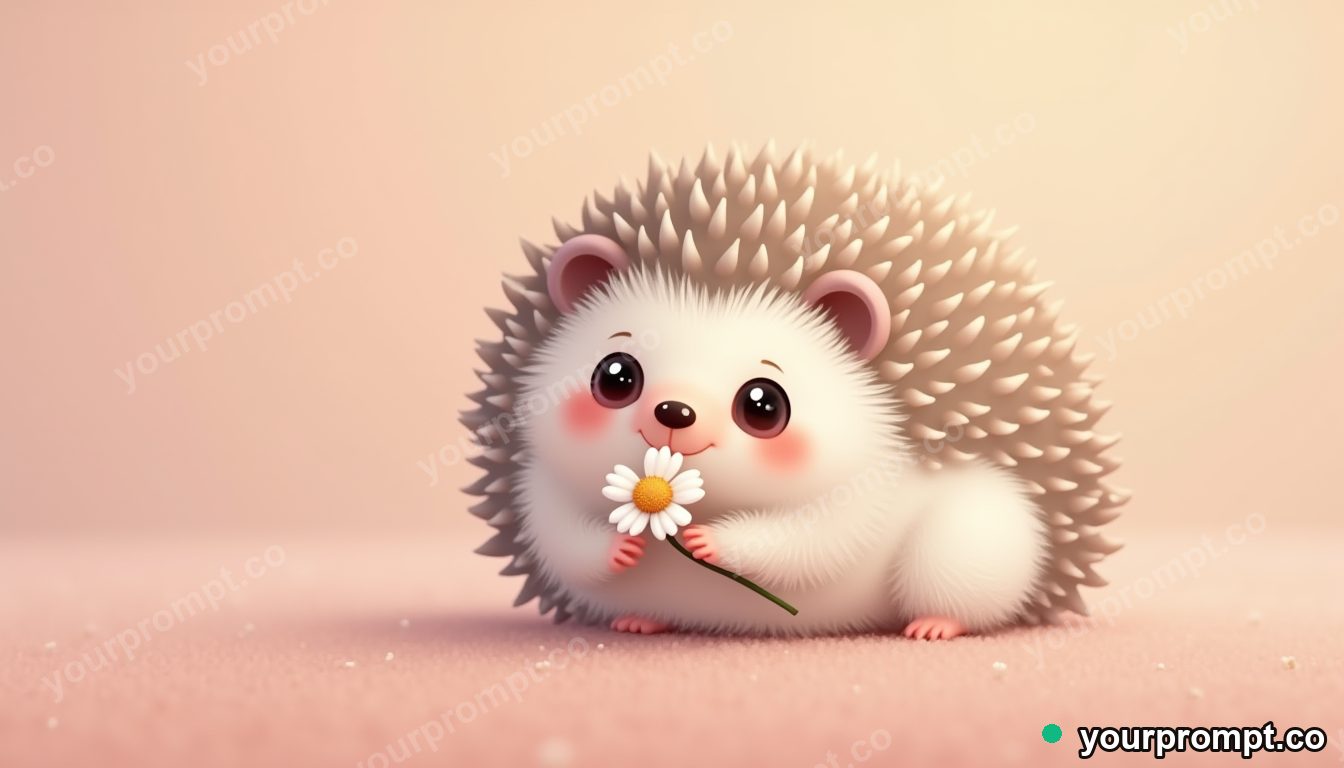 A tiny hedgehog sniffing a little flower