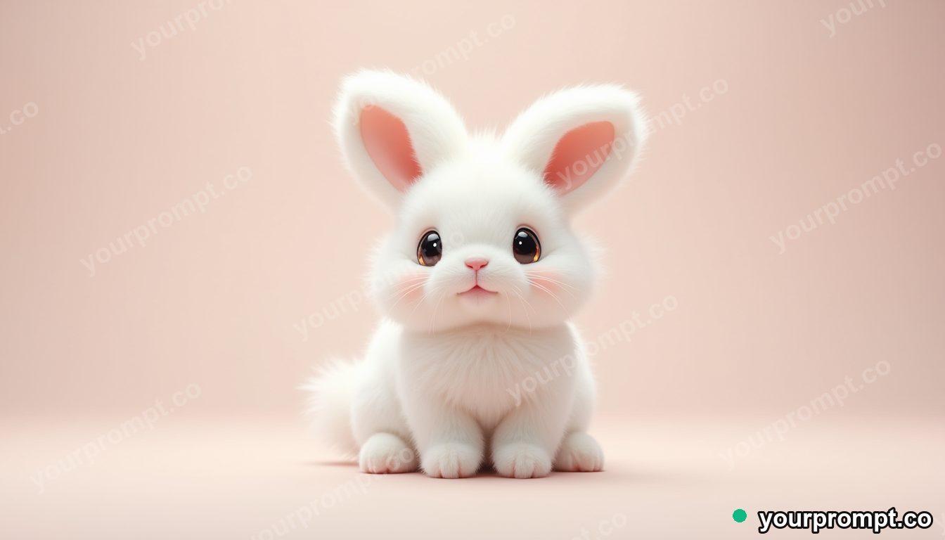 A fluffy white bunny with floppy ears in kawaii style — AI-generated image from a text prompt