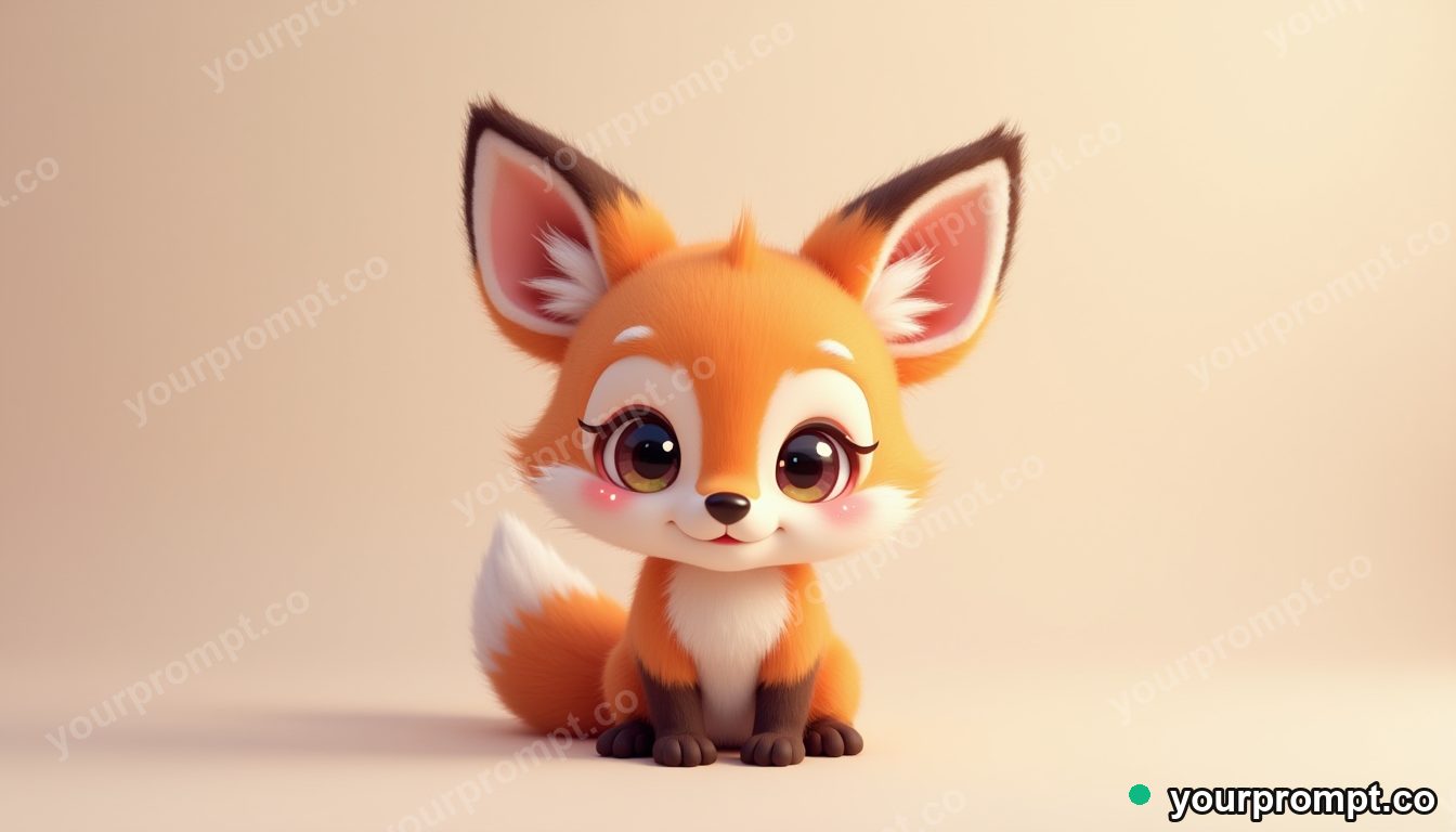 A baby fox kit with oversized ears in kawaii style — AI-generated image from a text prompt