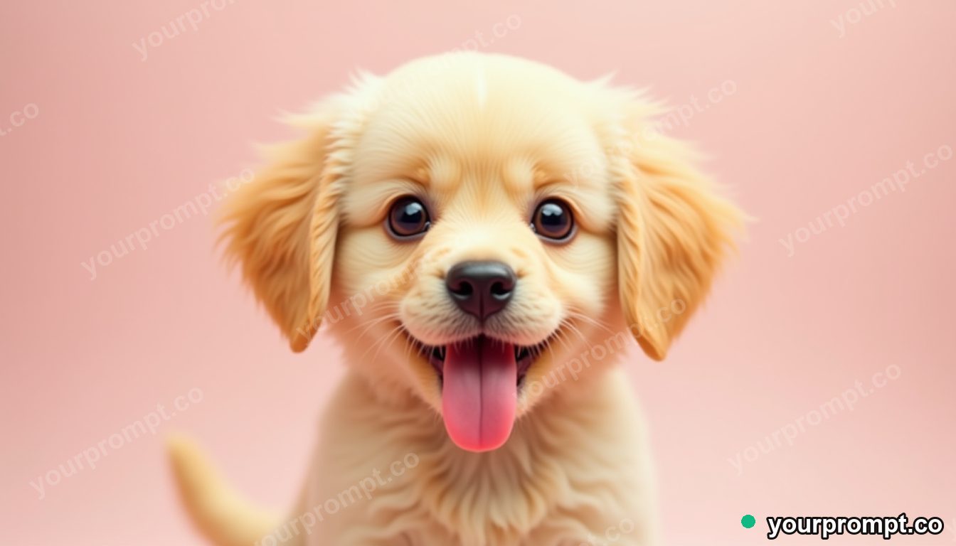 A golden retriever puppy with a floppy tongue in kawaii style — AI-generated image from a text prompt