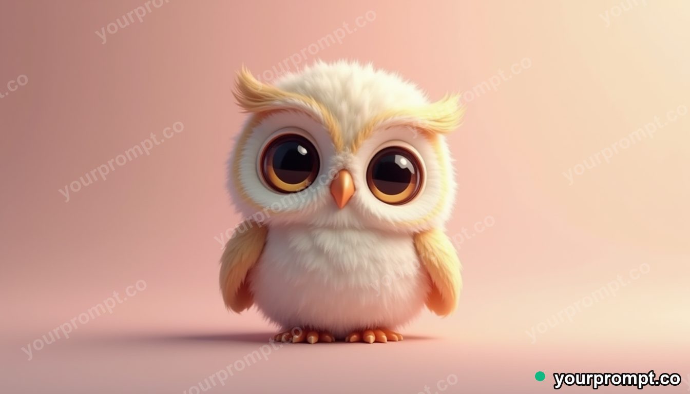 A baby owl with big sleepy eyes in kawaii style — AI-generated image from a text prompt