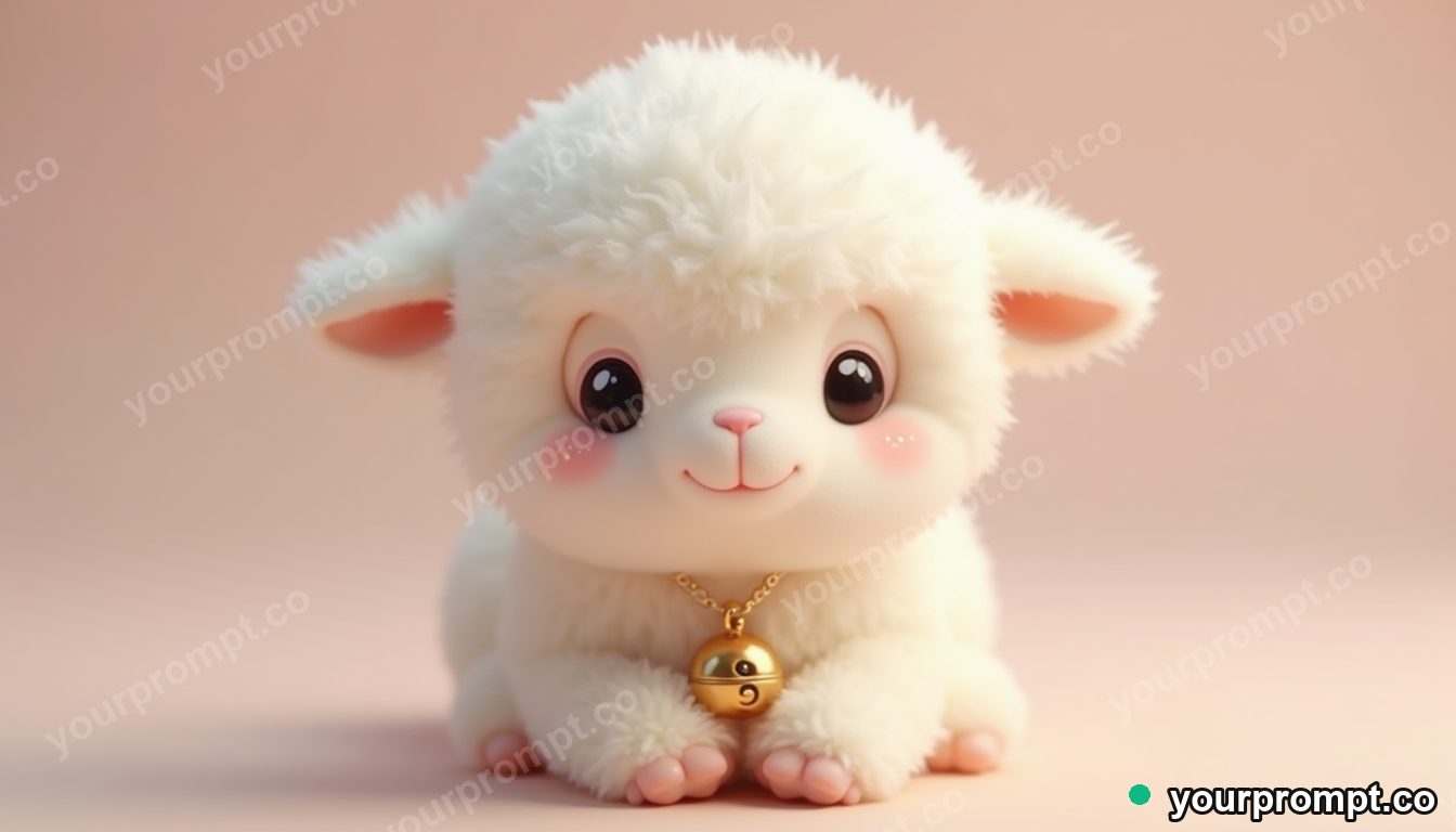 A fluffy lamb with a tiny bell in kawaii style — AI-generated image from a text prompt