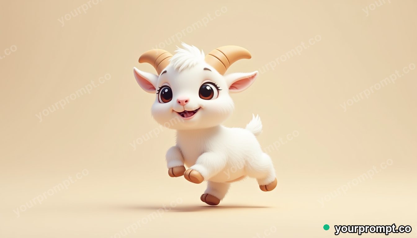 A baby goat hopping happily in kawaii style — AI-generated image from a text prompt