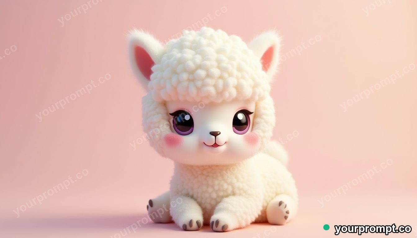 A baby alpaca with a fluffy fringe in kawaii style — AI-generated image from a text prompt