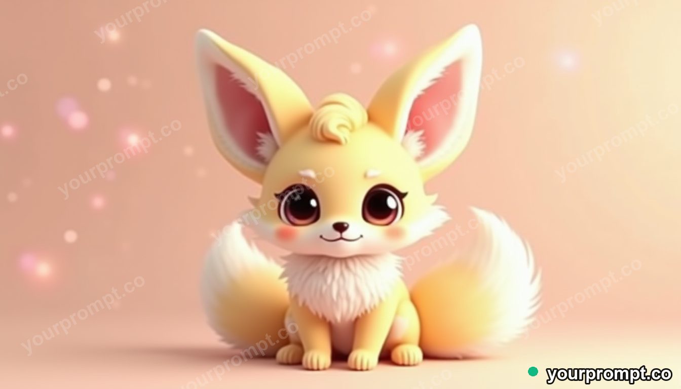 A fennec fox with enormous fluffy ears in kawaii style — AI-generated image from a text prompt
