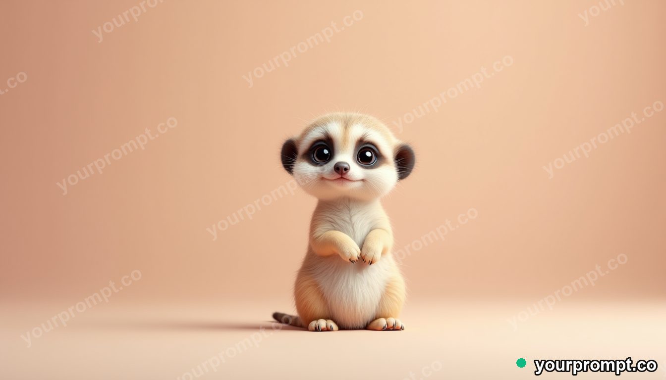 A meerkat pup standing up curiously in kawaii style — AI-generated image from a text prompt