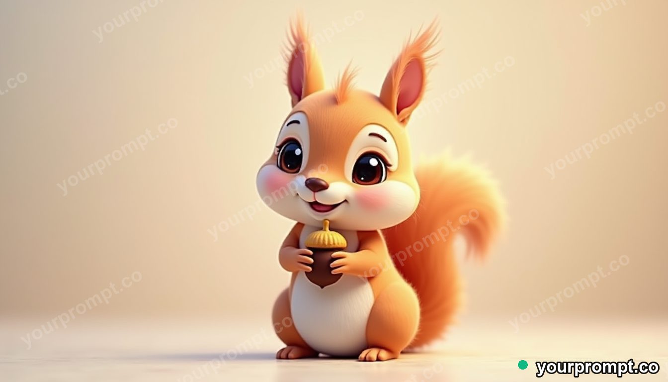 A squirrel holding a tiny acorn in kawaii style — AI-generated image from a text prompt
