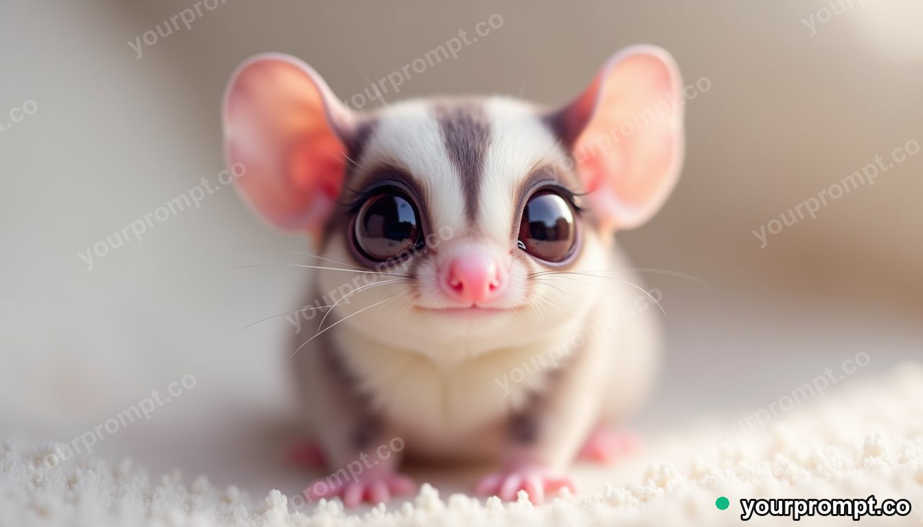 A sugar glider with big shiny eyes in kawaii style — AI-generated image from a text prompt
