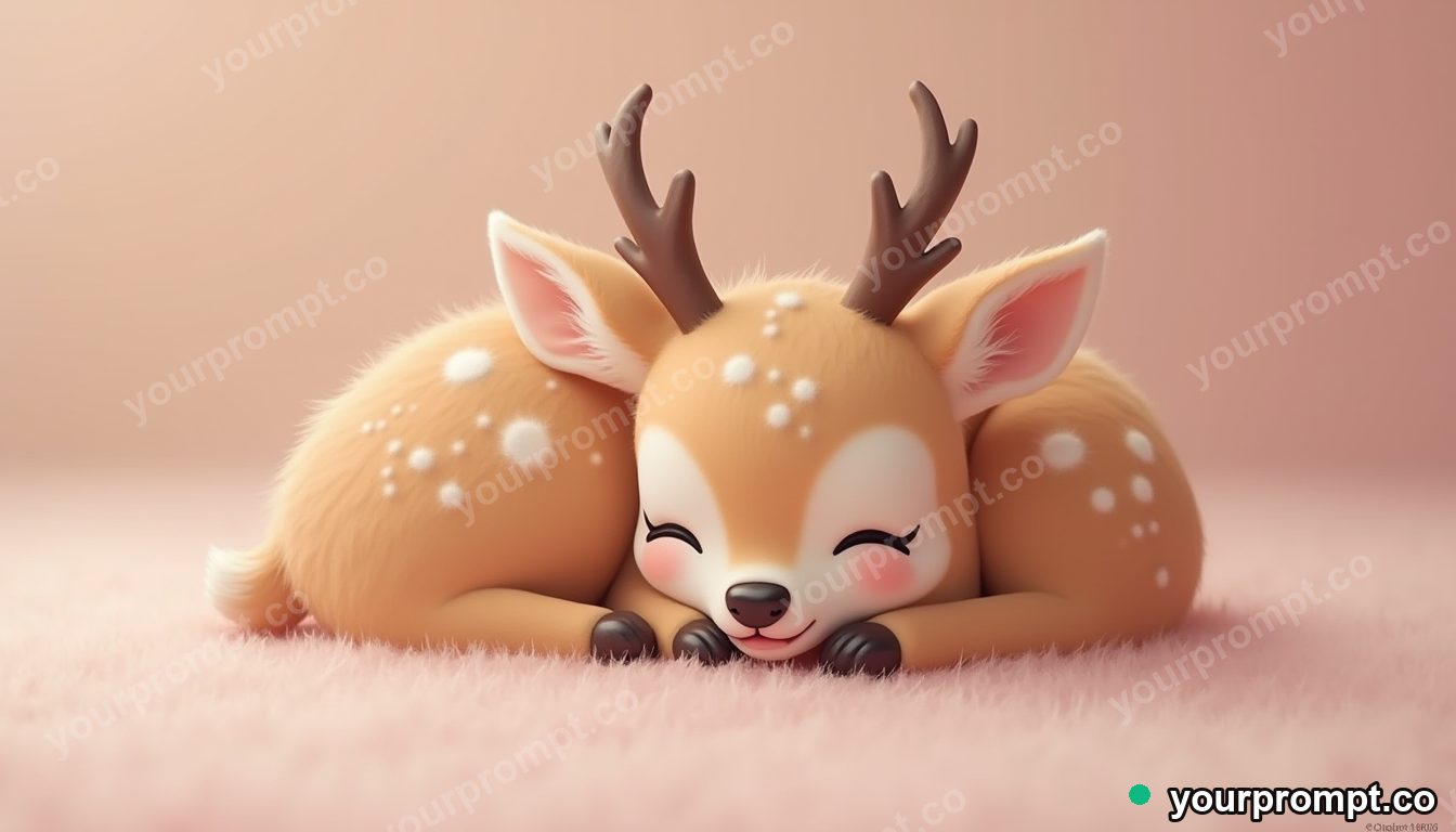 A baby deer curled up asleep in kawaii style — AI-generated image from a text prompt